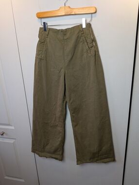 ZARA Wide Leg Kaki Pants Size 4 Flare Side Zipper High Waist Crop Capri Pockets